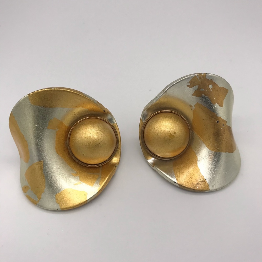 WONDERFUL 1980'S VINTAGE SILVER GOLD Earrings - Picture 2 of 7